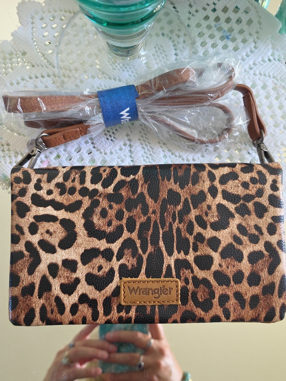 Wrangler Leopard Print Crossbody- Black and Brown